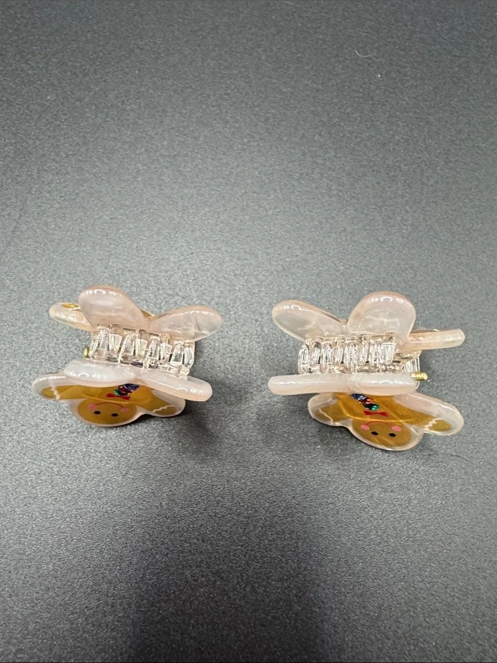 Gingerbread Man Resin Hair Clips- Gold Pearly set of 2